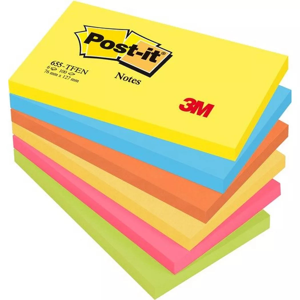 Post-it Notes PEFC Energetic Colours 76x127mm Ref 655-TFEN Pack 6