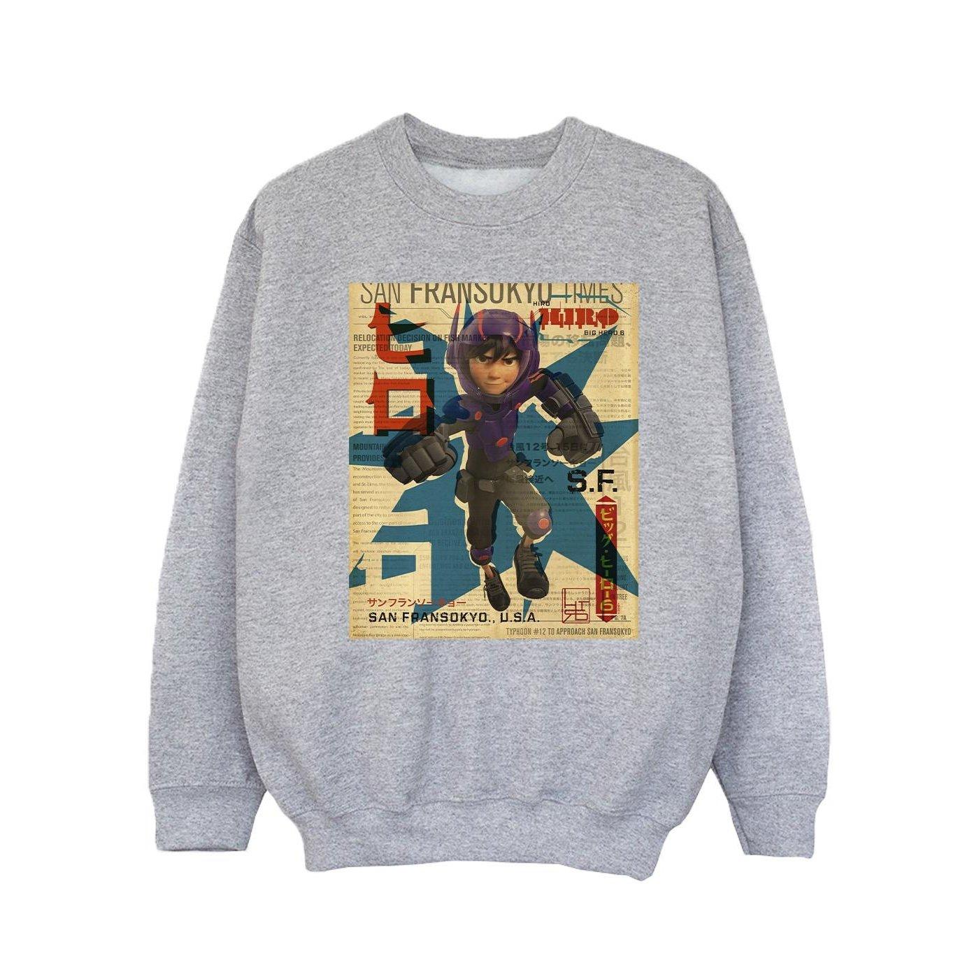 Image of Big Hero 6 Baymax Hiro Newspaper Sweatshirt Mädchen Grau 152-158