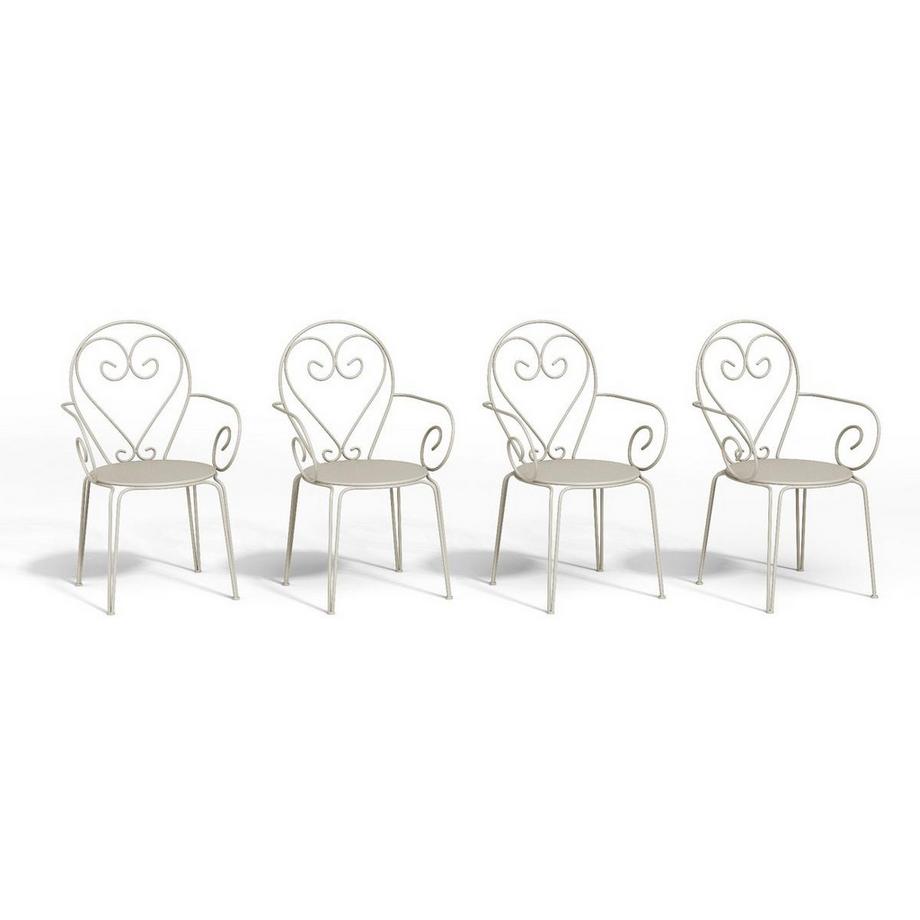 Lot de 4 fauteuils de jardin empilables en métal façon fer forgé  - Beige - GUERMANTES de MYLIA