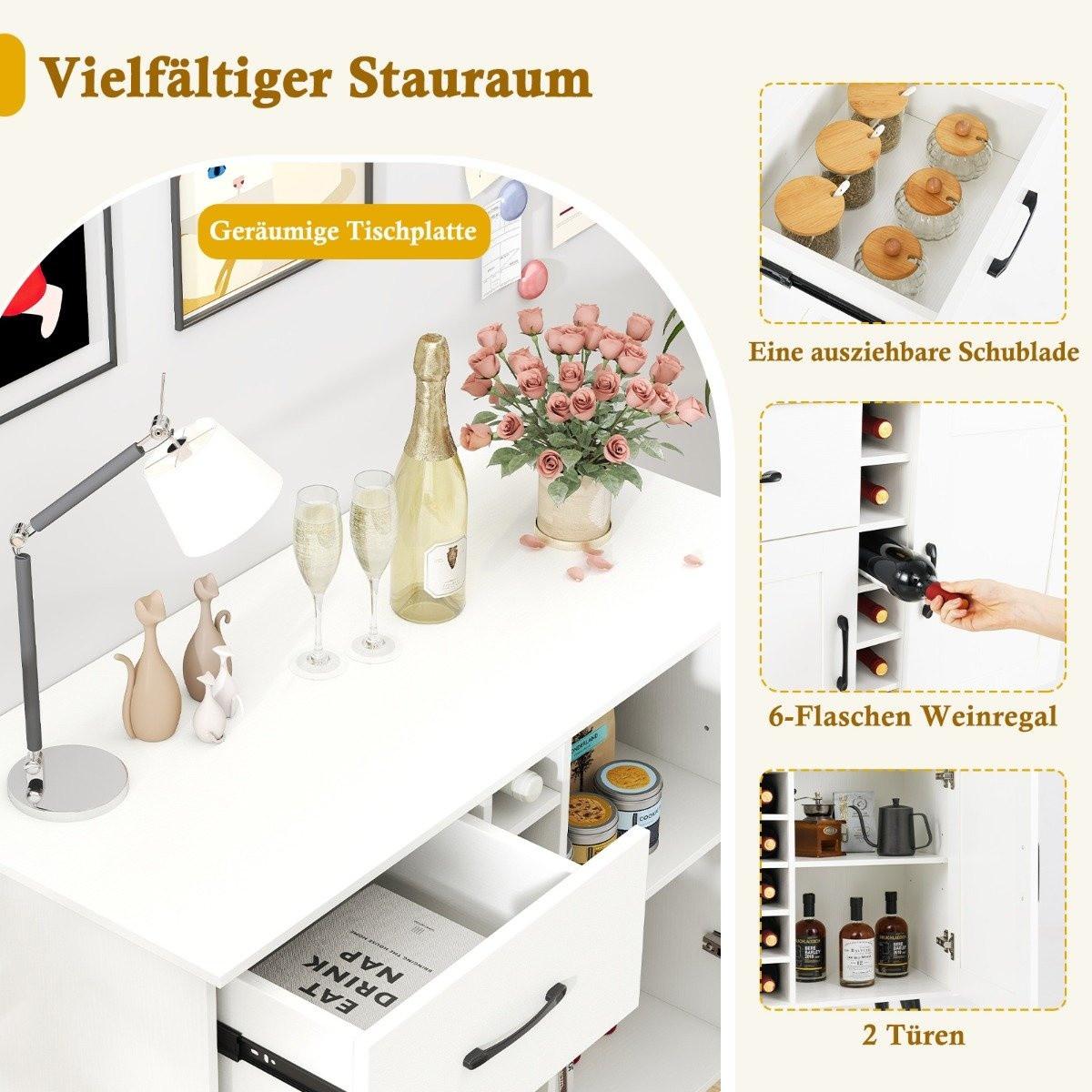 Northio Credenza con portabottiglie e cassetto per 6 bottiglie e moderno mobile bar per vino a 2 ante bianco  