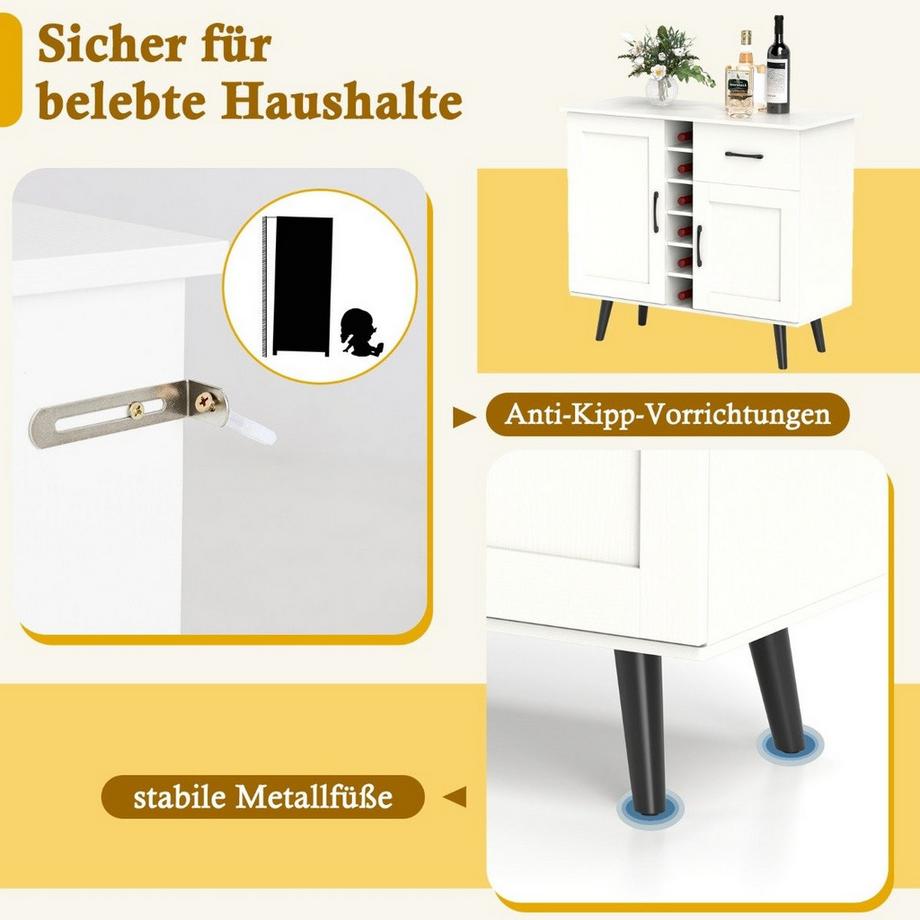 Northio Sideboard mit 6-Flaschen Weinregal & Schublade & 2 Türen Moderner Weinbar Schrank Weiß  