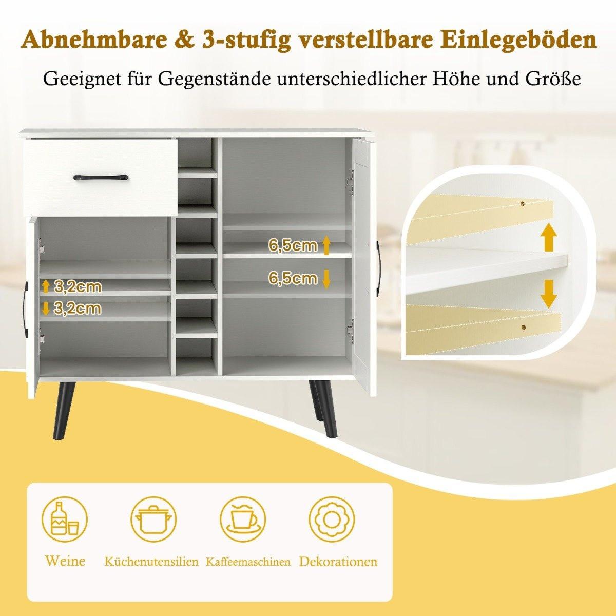Northio Credenza con portabottiglie e cassetto per 6 bottiglie e moderno mobile bar per vino a 2 ante bianco  