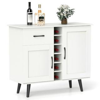 Northio Credenza con portabottiglie e cassetto per 6 bottiglie e moderno mobile bar per vino a 2 ante bianco  