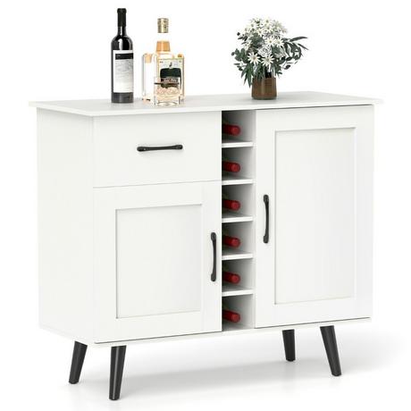 Northio Credenza con portabottiglie e cassetto per 6 bottiglie e moderno mobile bar per vino a 2 ante bianco  