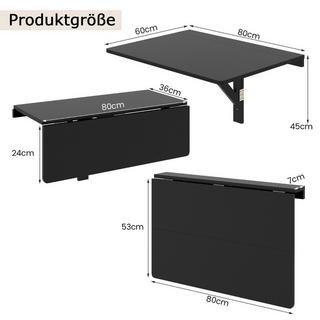 B2X Wandmontierter Klapptisch Platzsparender Küchentisch Klappbarer Wandtisch 80 x 60 cm Schwarz  