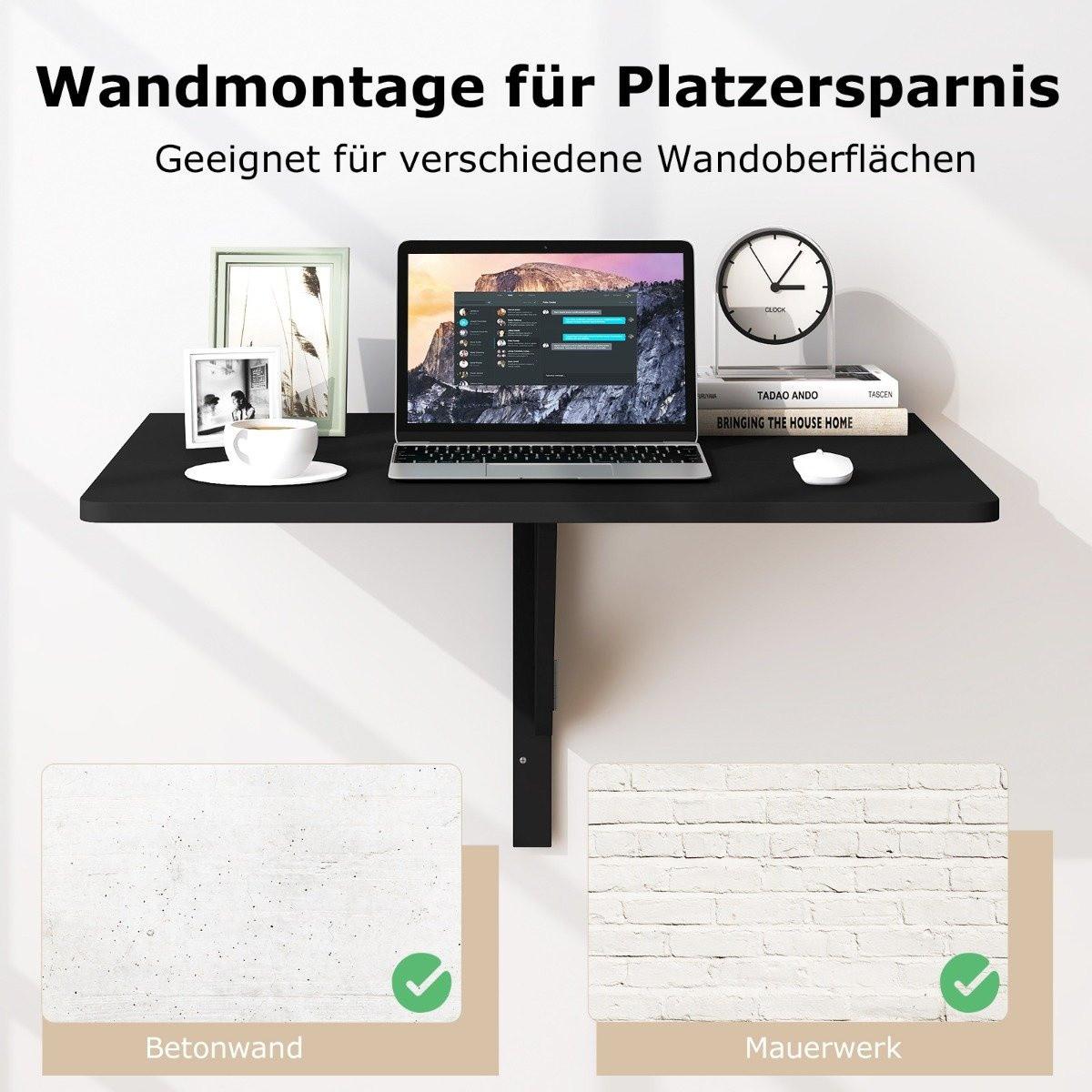 B2X Wandmontierter Klapptisch Platzsparender Küchentisch Klappbarer Wandtisch 80 x 60 cm Schwarz  
