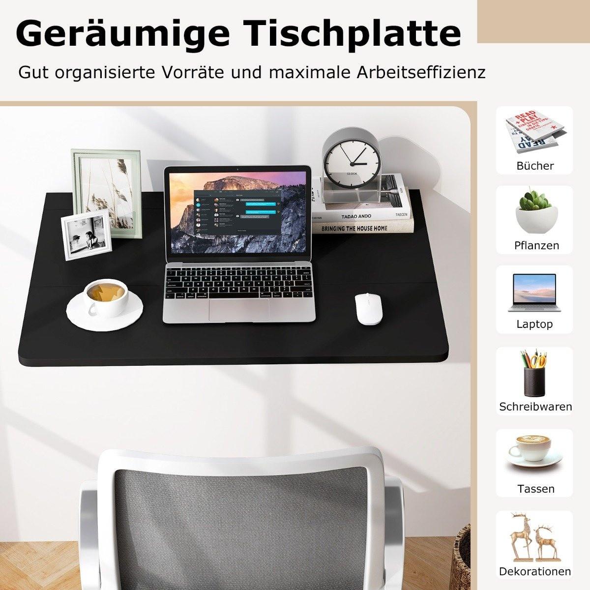 B2X Wandmontierter Klapptisch Platzsparender Küchentisch Klappbarer Wandtisch 80 x 60 cm Schwarz  
