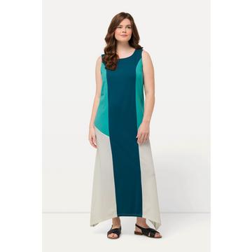 Robe midi en coton bio, dans un esprit colour block. Silhouette en A, sans manches.