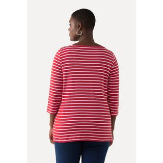 Ulla Popken  T-shirt rayé en coton Pima. Décolleté bateau et manches 3/4. 