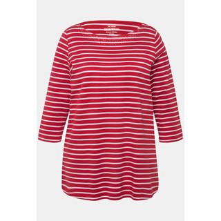 Ulla Popken  T-shirt rayé en coton Pima. Décolleté bateau et manches 3/4. 