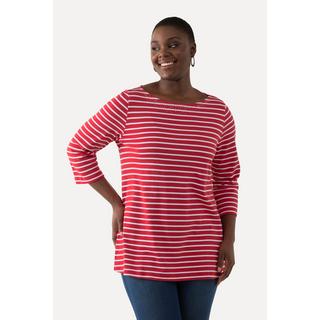 Ulla Popken  T-shirt rayé en coton Pima. Décolleté bateau et manches 3/4. 