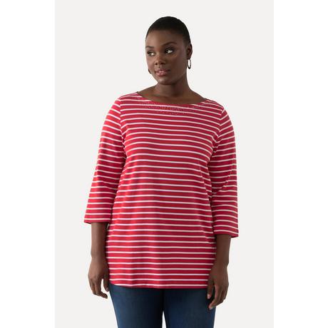 Ulla Popken  T-shirt rayé en coton Pima. Décolleté bateau et manches 3/4. 