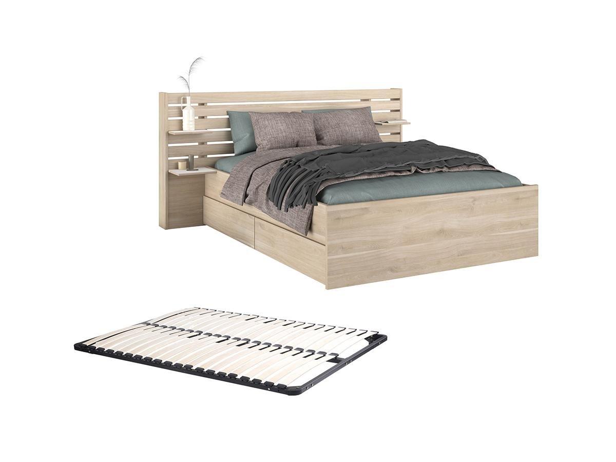 Image of Bett mit Stauraum + Lattenrost - 140 x 190 cm - Holzfarben - TENALIA Bett mit Stauraum + Lattenrost - 140 x 190 cm - Holzfarben - TENALIA
