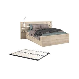 Vente-unique Lit 140 x 190/200 cm avec rangements - Coloris : Naturel + Sommier - TENALIA II  