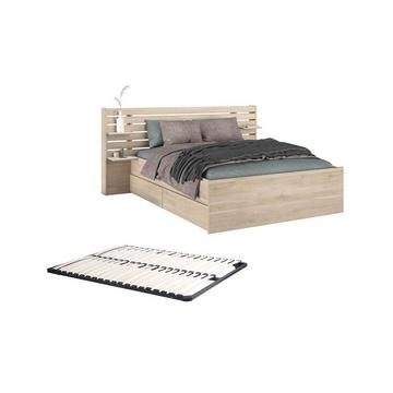 Bett mit Stauraum + Lattenrost - 140 x 190 cm - Holzfarben - TENALIA