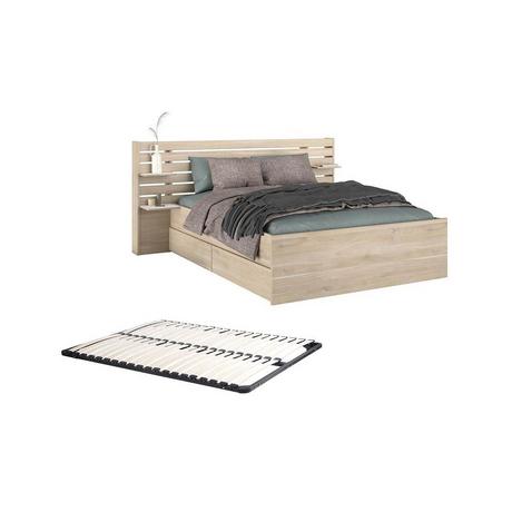 Vente-unique Lit 140 x 190/200 cm avec rangements - Coloris : Naturel + Sommier - TENALIA II  