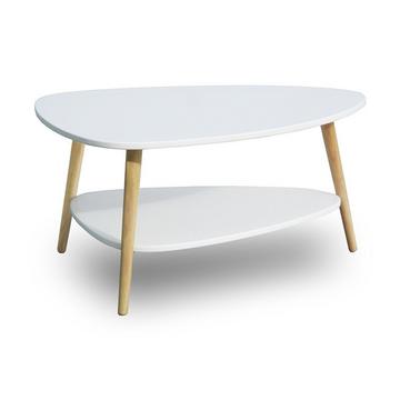 Table basse moderne, étagère, pieds en bois, ModernHome blanc