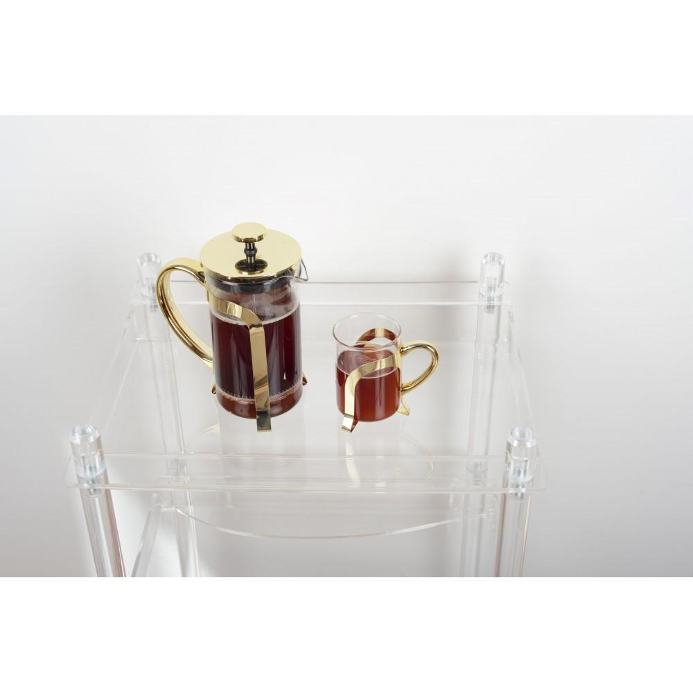 Aulica CAFETIERE EN VERRE AVEC DECO EN METAL DORE 9X9X18CM  