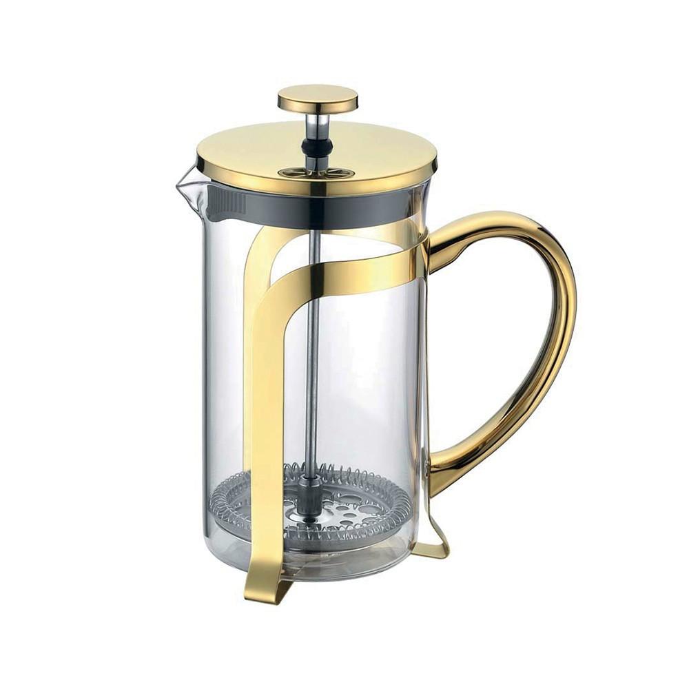 Aulica CAFETIERE EN VERRE AVEC DECO EN METAL DORE 9X9X18CM  