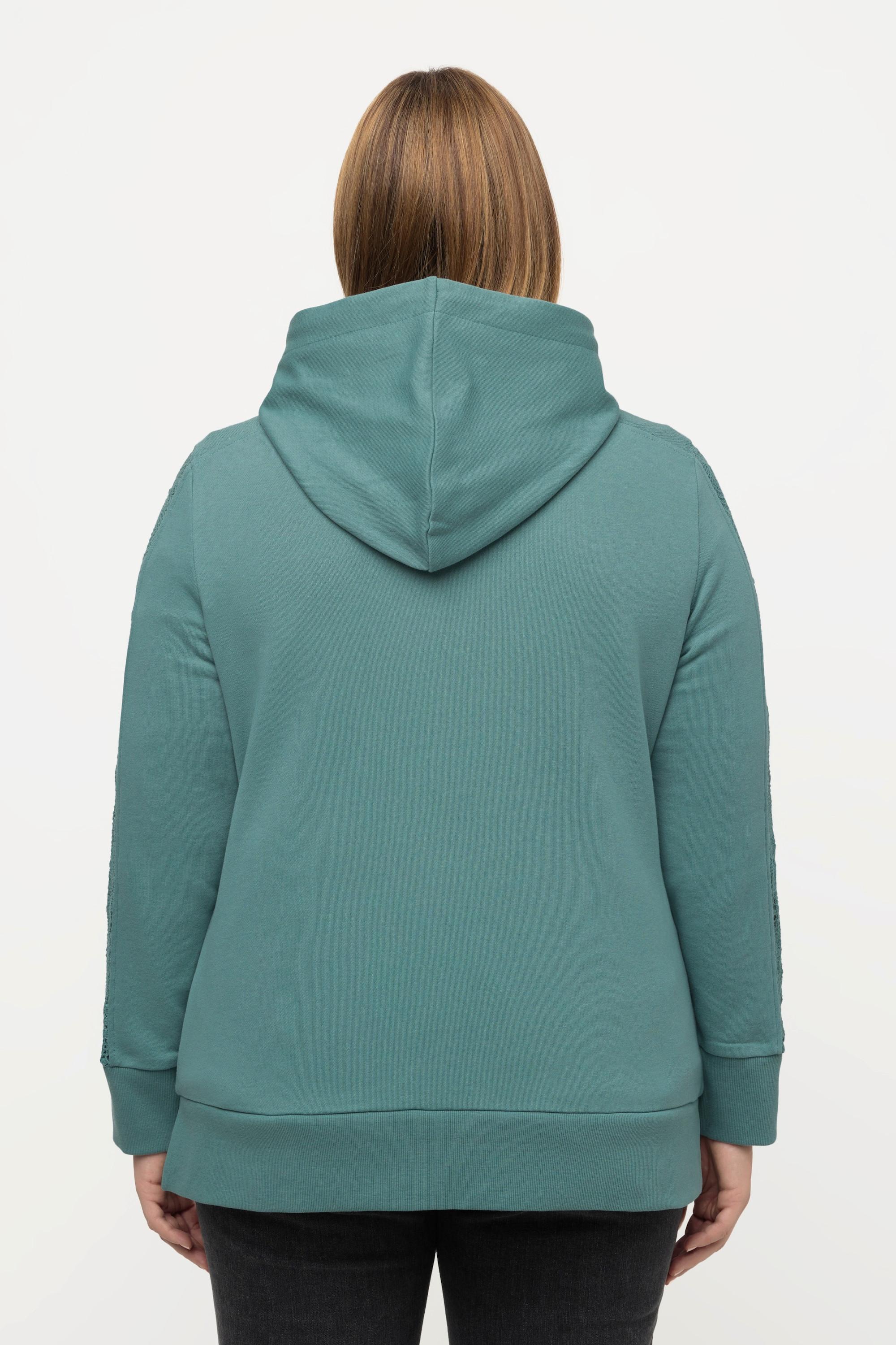 Ulla Popken  Hoodiejacke, Spitze, Kapuze, Biobaumwolle 