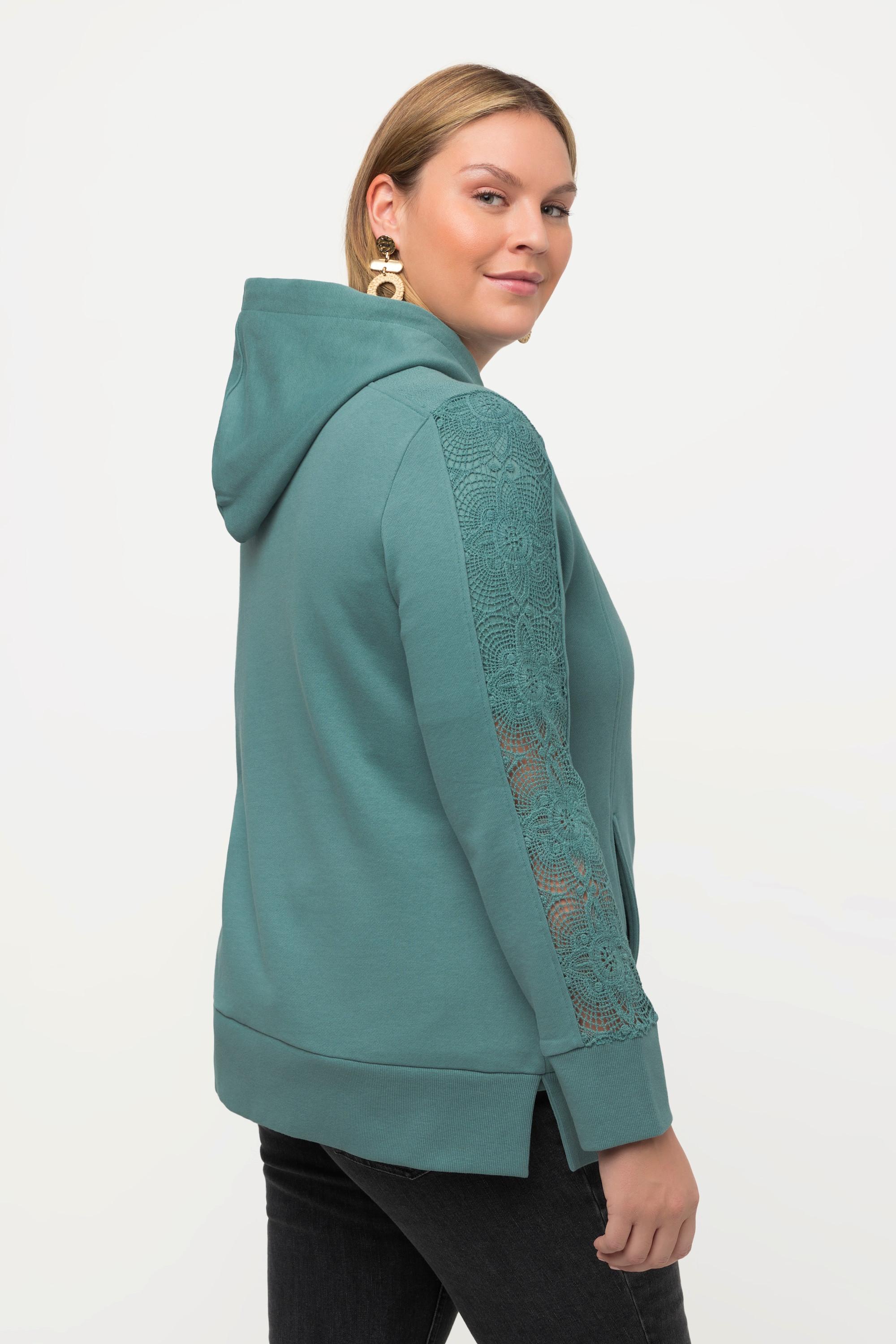 Ulla Popken  Hoodiejacke, Spitze, Kapuze, Biobaumwolle 