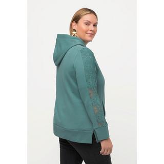 Ulla Popken  Hoodiejacke, Spitze, Kapuze, Biobaumwolle 