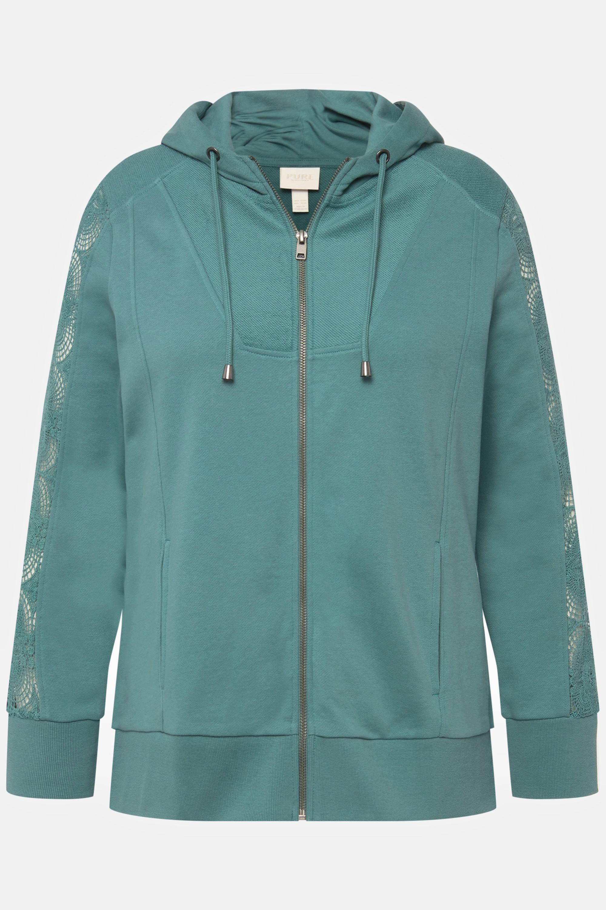 Ulla Popken  Hoodiejacke, Spitze, Kapuze, Biobaumwolle 