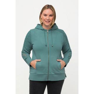 Ulla Popken  Hoodiejacke, Spitze, Kapuze, Biobaumwolle 