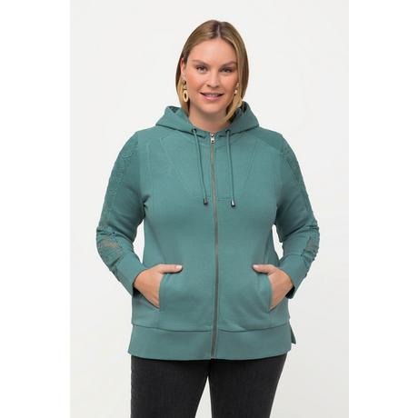 Ulla Popken  Hoodiejacke, Spitze, Kapuze, Biobaumwolle 