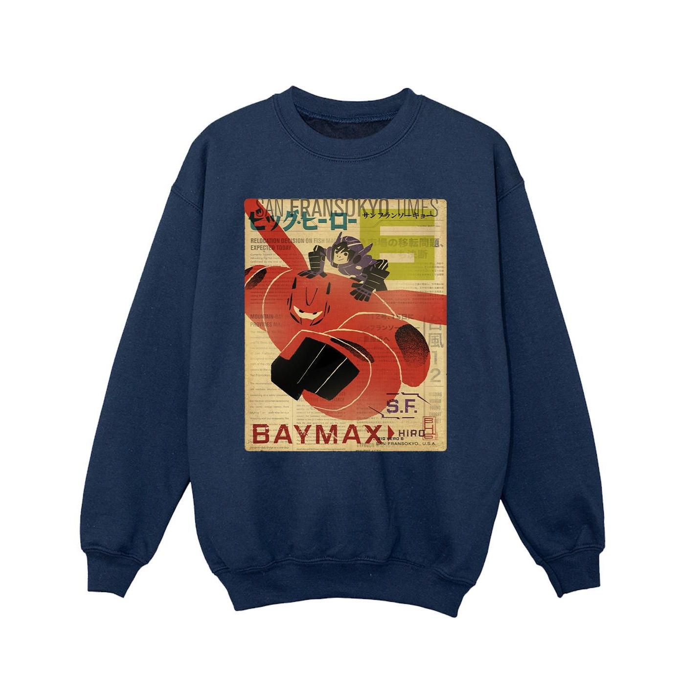 Image of Big Hero 6 Baymax Flying Baymax Newspaper Sweatshirt Unisex Marine 152-158