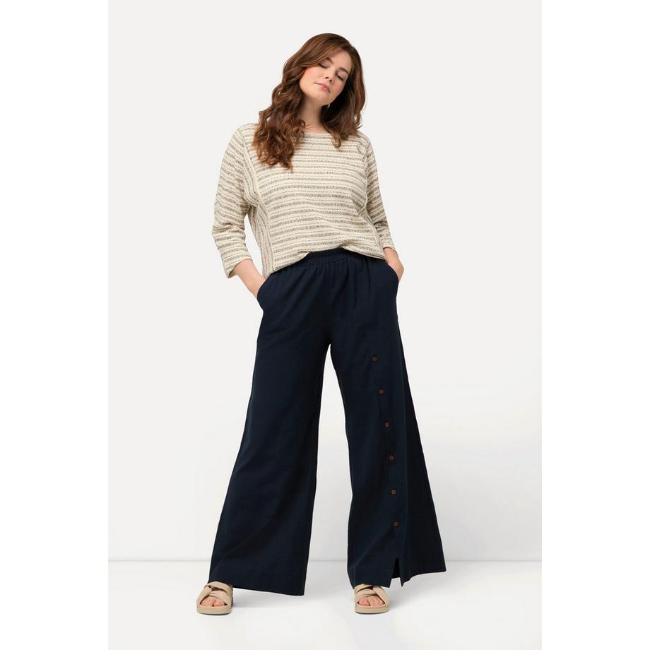 Ulla Popken Pantalon Palazzo Lin Mélangé Taille Élastique Jambes Larges  