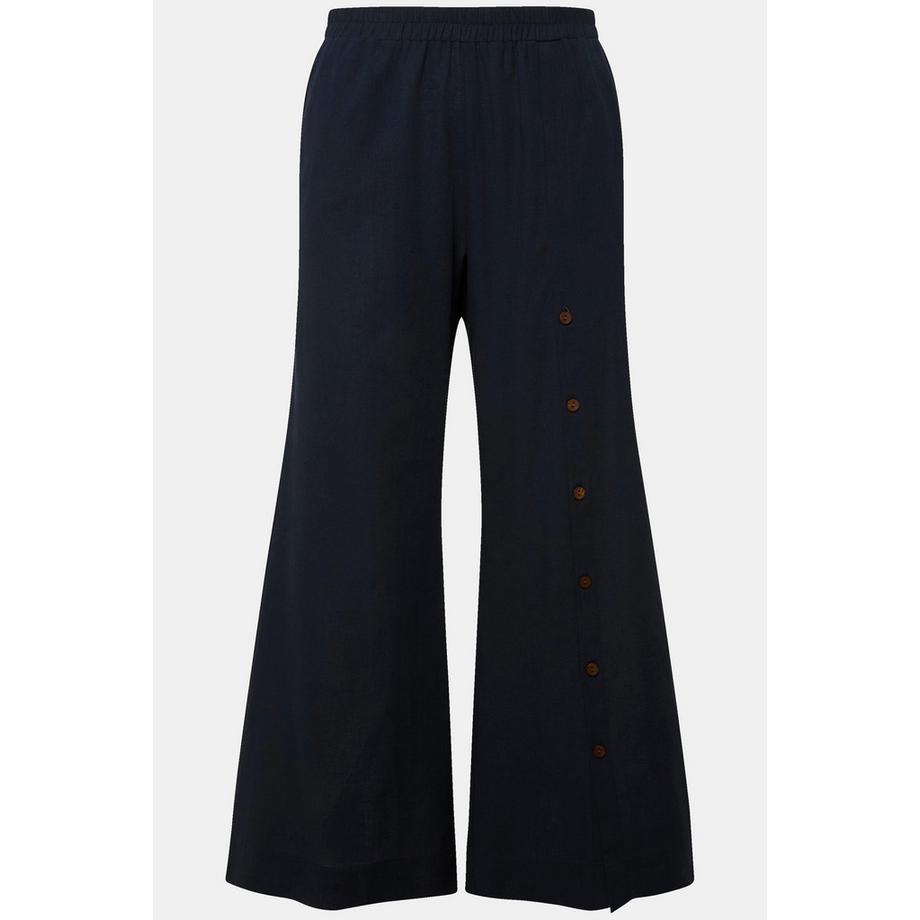 Ulla Popken Pantalon Palazzo Lin Mélangé Taille Élastique Jambes Larges  