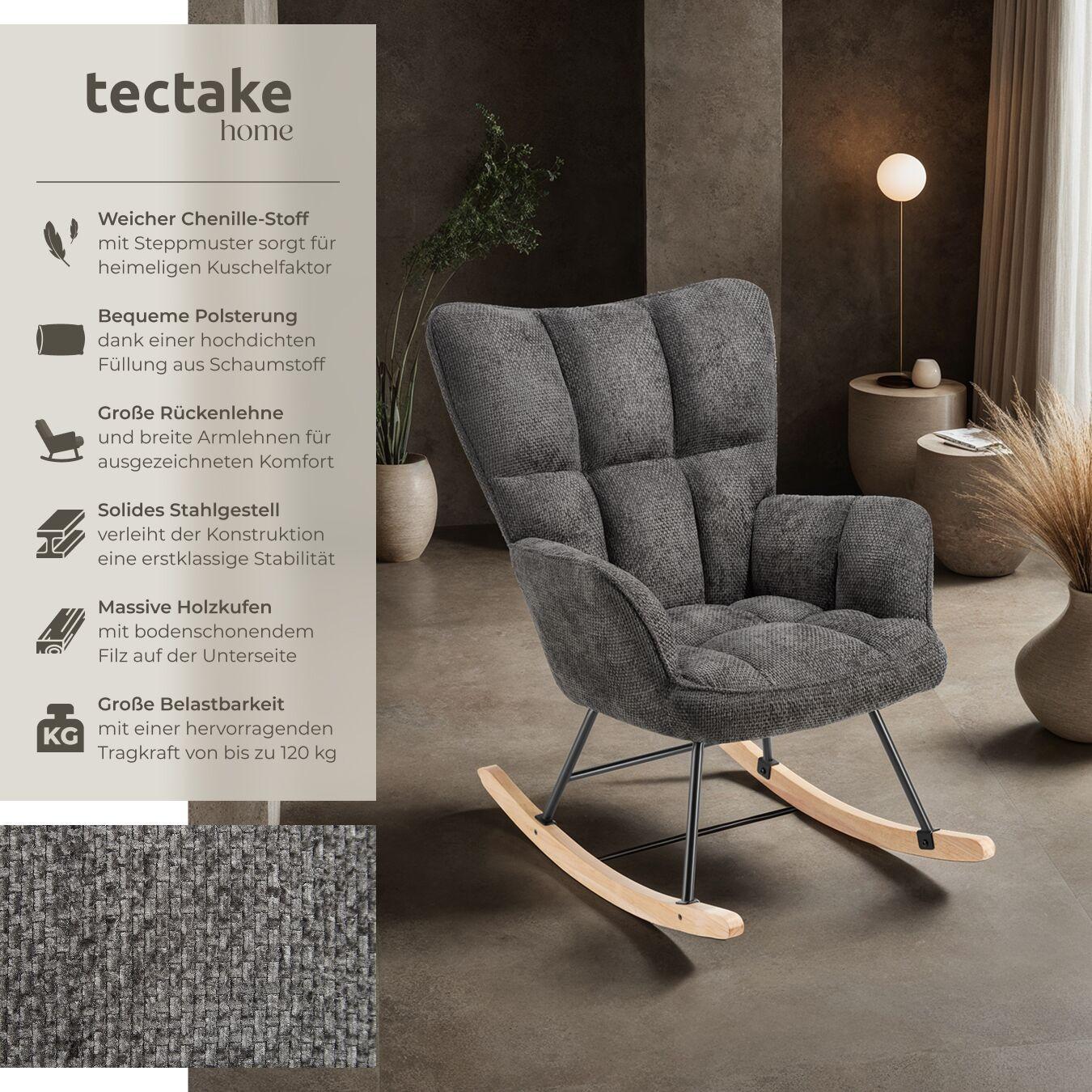 Tectake Fauteuil à bascule TORVE Rembourré et matelassé avec revêtement en chenille  