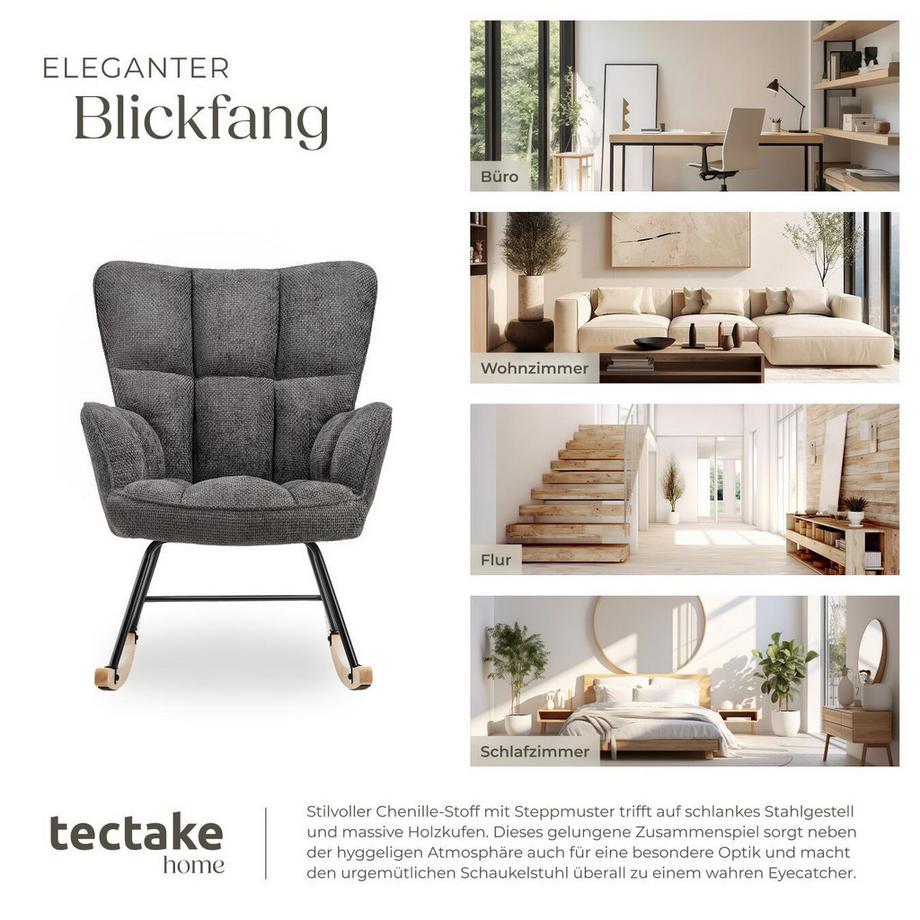 Tectake Schaukelstuhl Torve gepolstert, mit Chenille-Bezug, gesteppt große Rückenlehne  