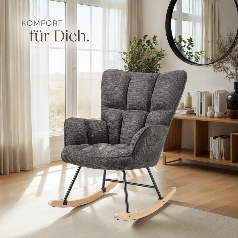 Tectake Schaukelstuhl Torve gepolstert, mit Chenille-Bezug, gesteppt große Rückenlehne  