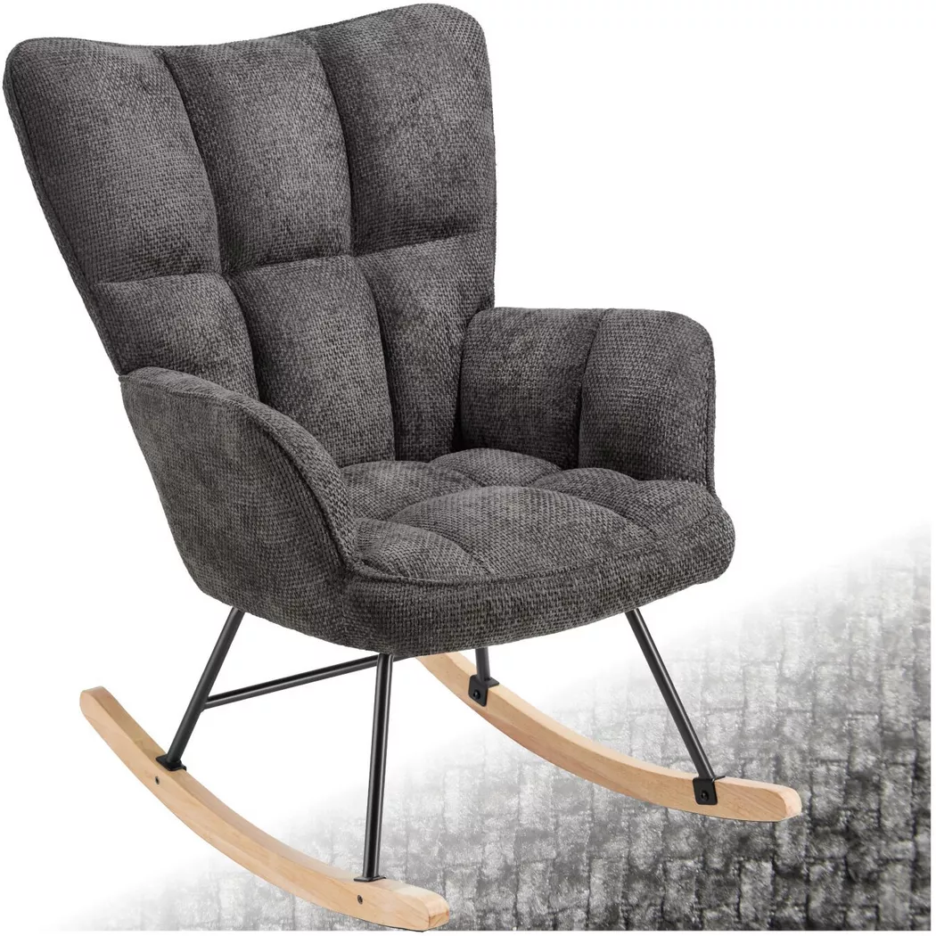 Tectake - Fauteuil à bascule TORVE Rembourré et matelassé avec revêtement en chenille, One Size, Anthracite
