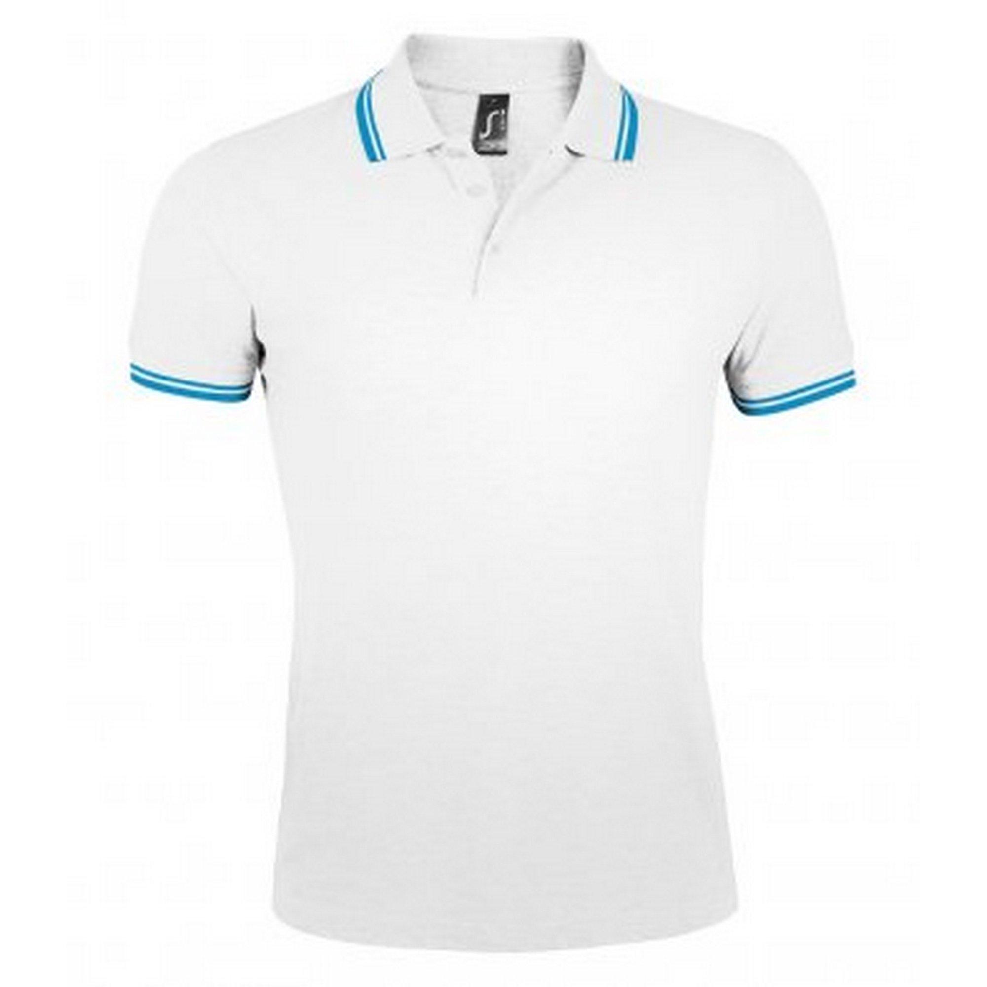 Image of Pasadena Tipped Kurzarm Pique Polo Herren Weiss L