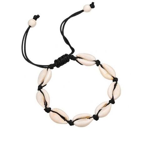 eStore  Bracciale Regolabile con conchiglie bianche - Nero 