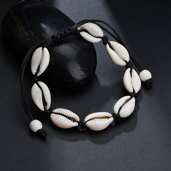 eStore  Verstellbares Armband mit en Muscheln - Schwarz 