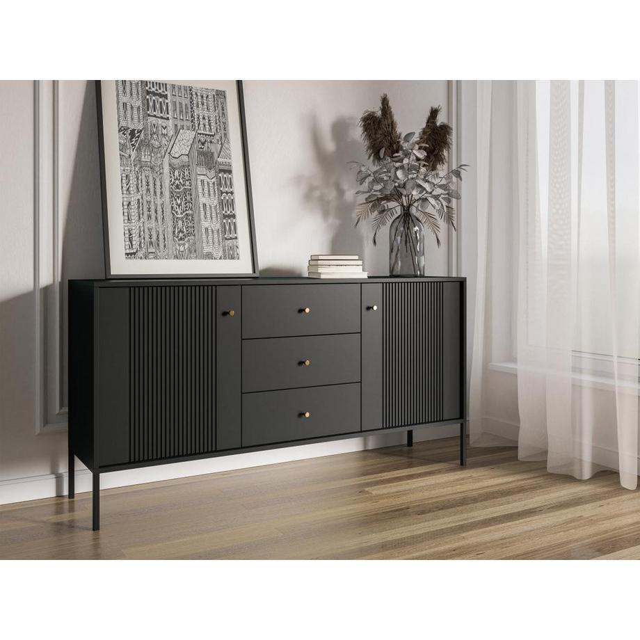 Vente-unique  Buffet avec 2 portes et 3 tiroirs en MDF - Noir - DEMASIA 