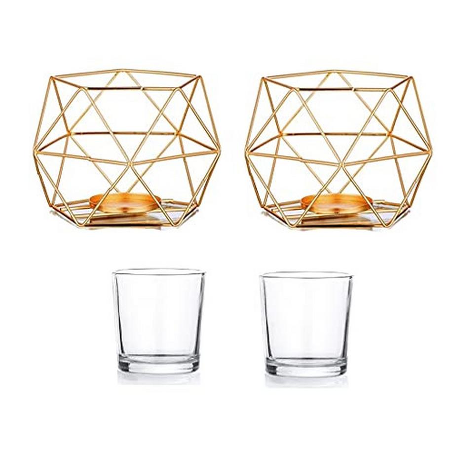 Alopini  Photophore Bougeoir Métal - Lot de 2 Photophores Géométriques Pilier Bougie Lanterne Moderne Geo Déco 