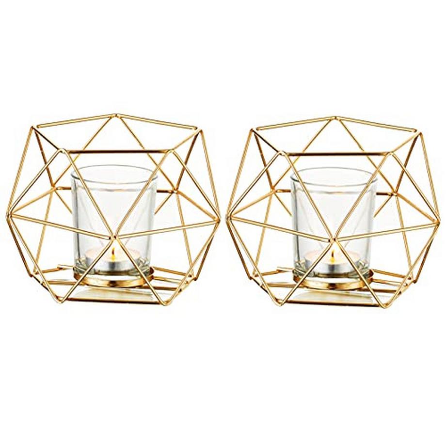 Alopini  Photophore Bougeoir Métal - Lot de 2 Photophores Géométriques Pilier Bougie Lanterne Moderne Geo Déco 