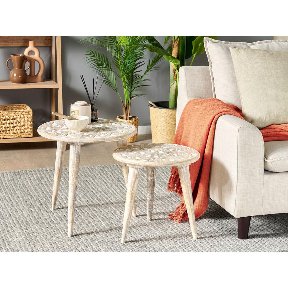 Beliani Lot de 2 tables d'appoint en Manguier Rétro HURSI  