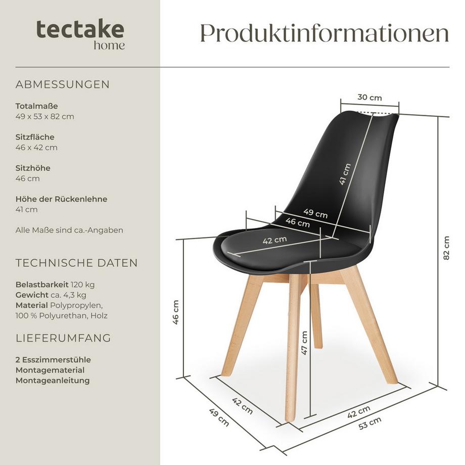 Tectake Set di sedie per sala da pranzo Friederike  Design scandinavo  