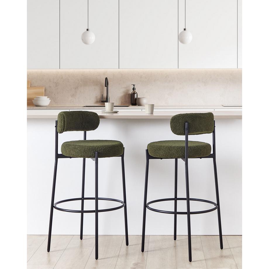 Beliani Lot de 2 chaises de bar en Bouclé Rétro ALLISON  