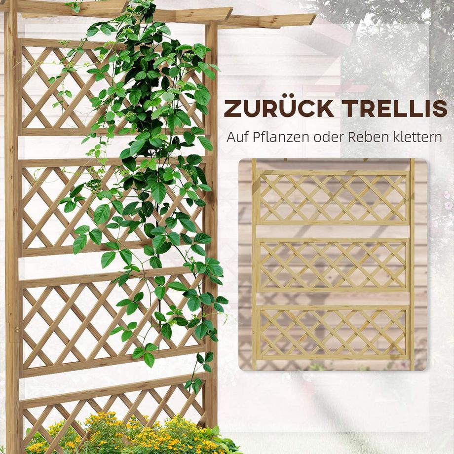 Northio Hochbeet aus Holz, Gartenbeet mit Dach, Pflanzbeet mit Rankengitter für Kletterpflanzen, Frühbeet für Garten, Balkon, 160 x 55 x 183 cm Naturholz  