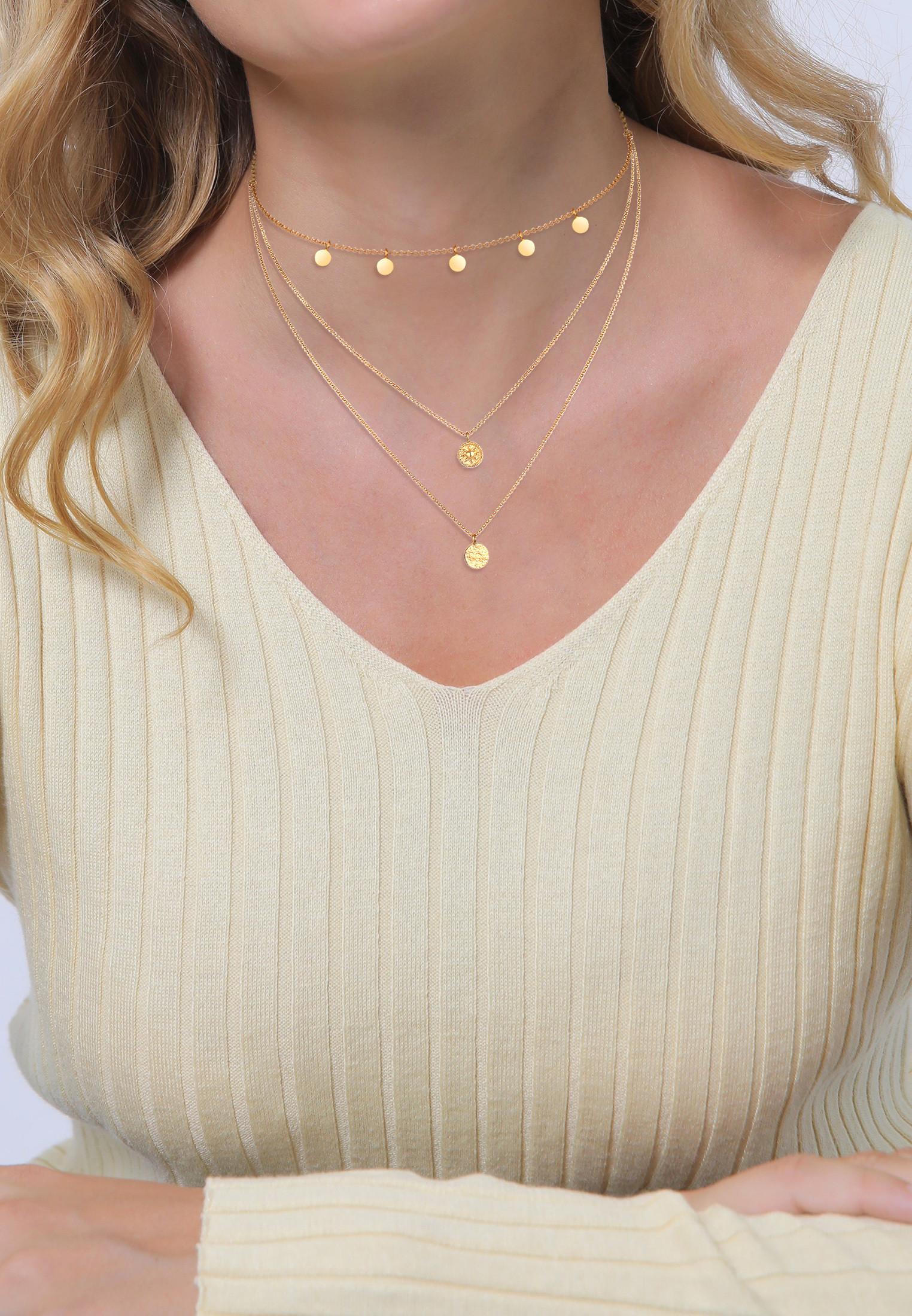 Elli  Halskette Kreis Rund Coin Choker Layer Vintage 