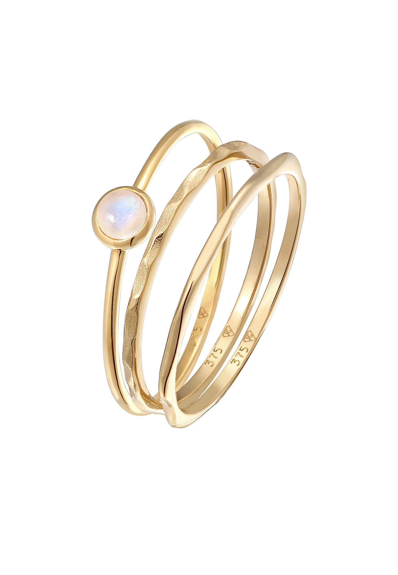 Image of Ring Solitär Mondstein 3er Ring Set 375 Gelbgold Damen Gold 52mm