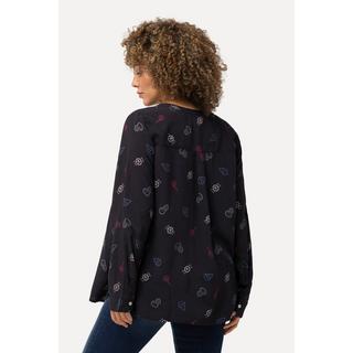 Ulla Popken  Blouse imprimé BD. Col montant avec encolure en V. Manches longues 