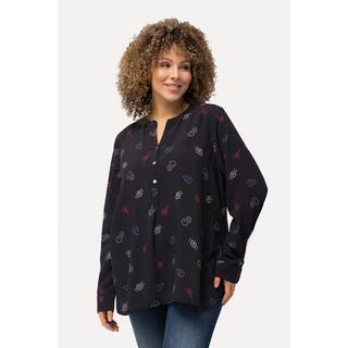 Ulla Popken  Blouse imprimé BD. Col montant avec encolure en V. Manches longues 